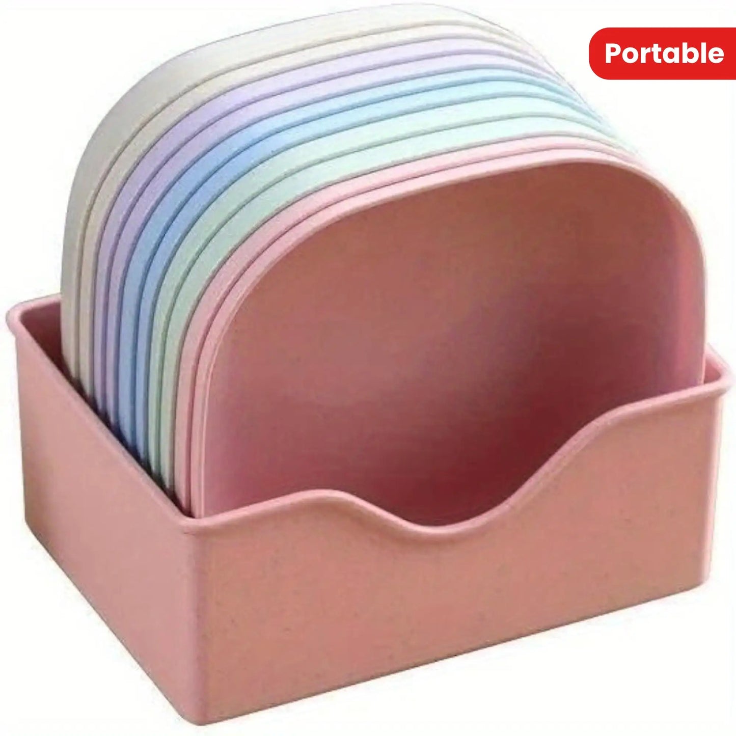 10 Square Portable Plastic Dinner Plates with 1 Holder