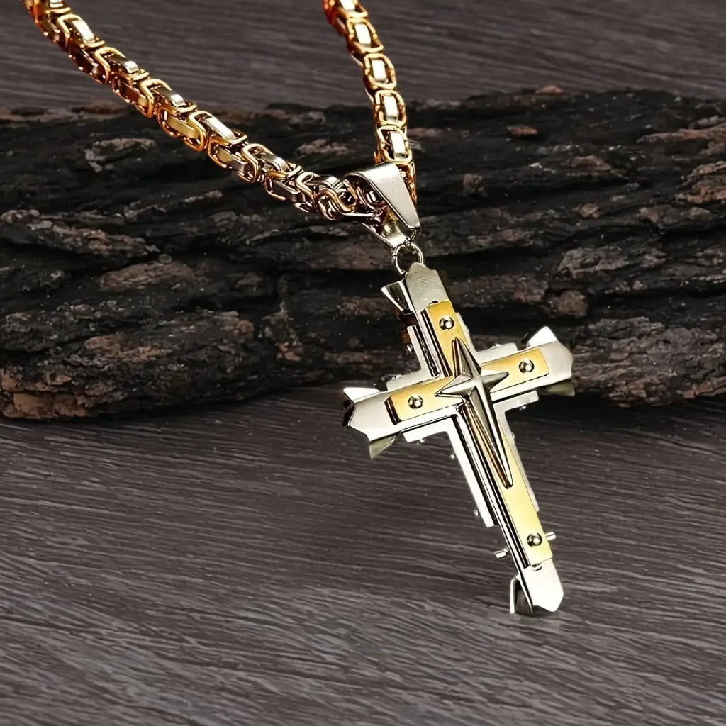1pc Men'S Stainless Steel Cross Pendant Necklace