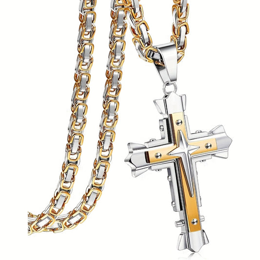 1pc Men'S  Stainless Steel Cross Pendant Necklace