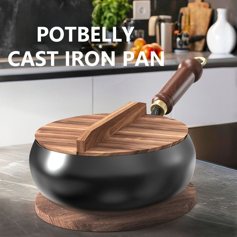 1pc Potbelly Cast Iron Pan with Lid