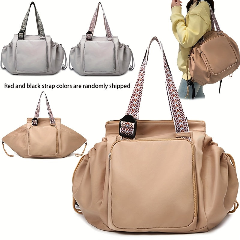 Large Capacity Beige Oxford Fabric Expandable Shoulder Tote Bag