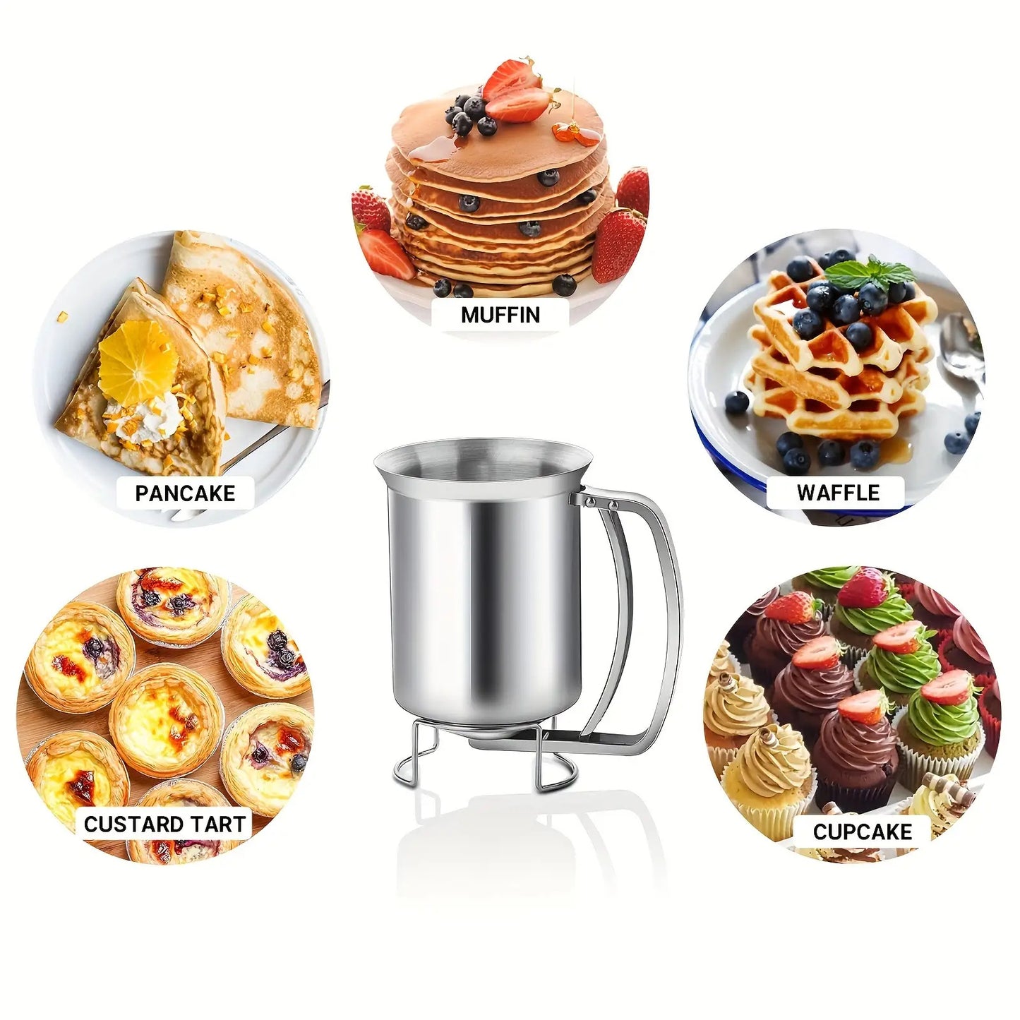 1pc Stainless Steel Pancake Batter Dispenser with Handle