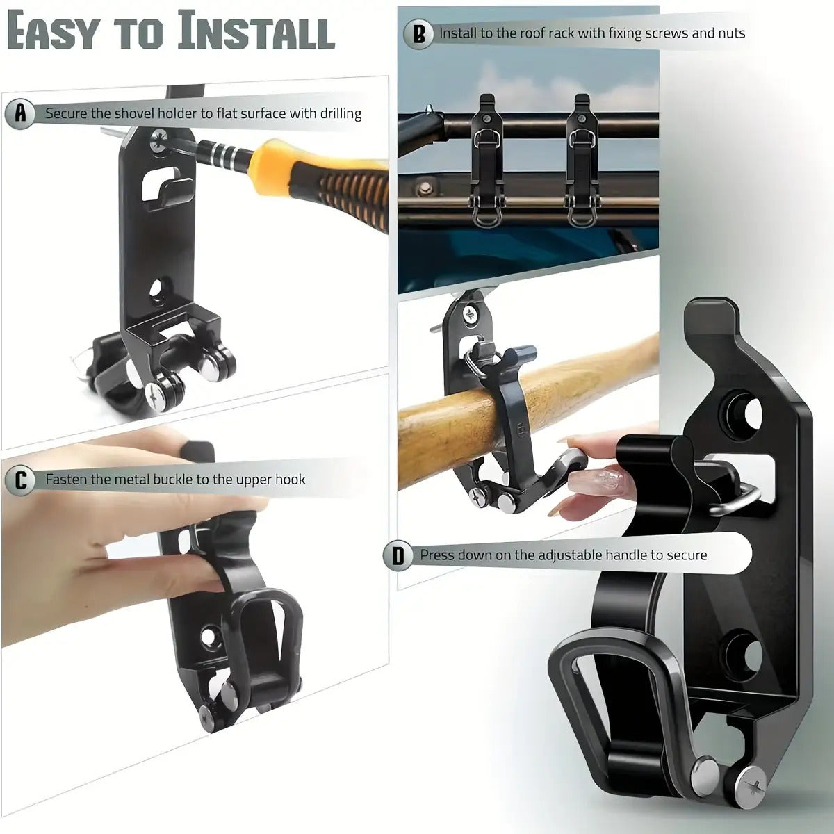 4pcs Corrosion Resistant Heavy-Duty Quick-Release Shovel & Axe Holder