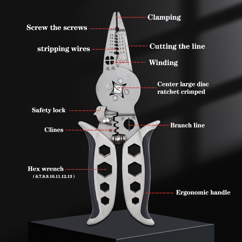 Professional Electrician's Heavy-Duty Crimping & Stripping Pliers
