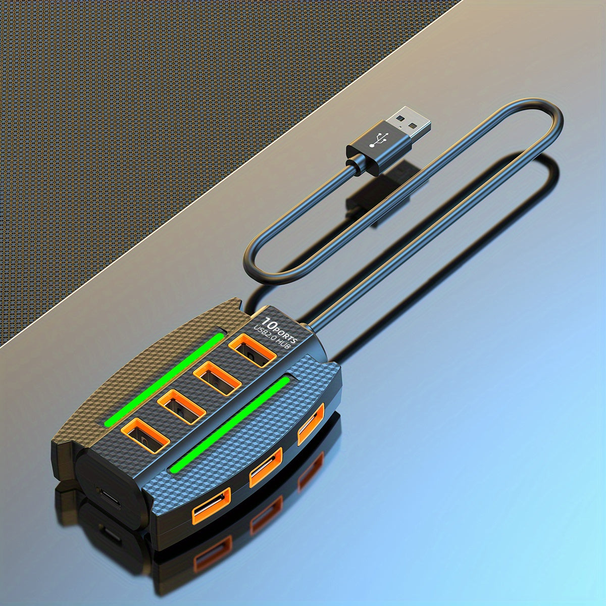 1pc High-Speed 10-Port USB 2.0 Hub with RGB Lights