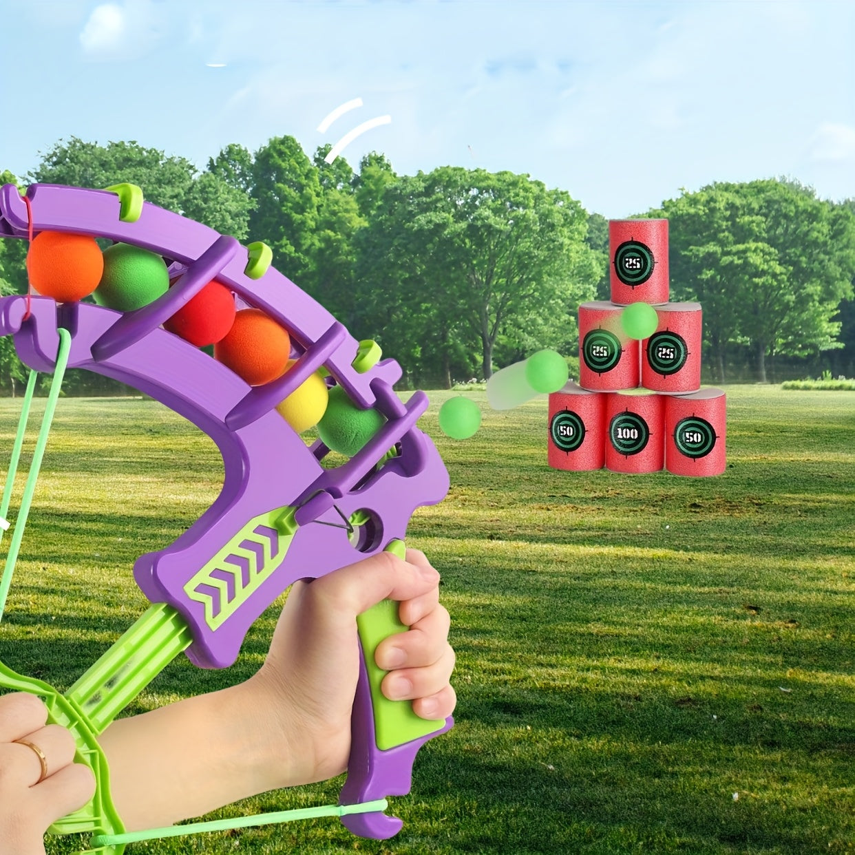 12pcs Blue and Green Interactive Archery Game Set with Colored Balls
