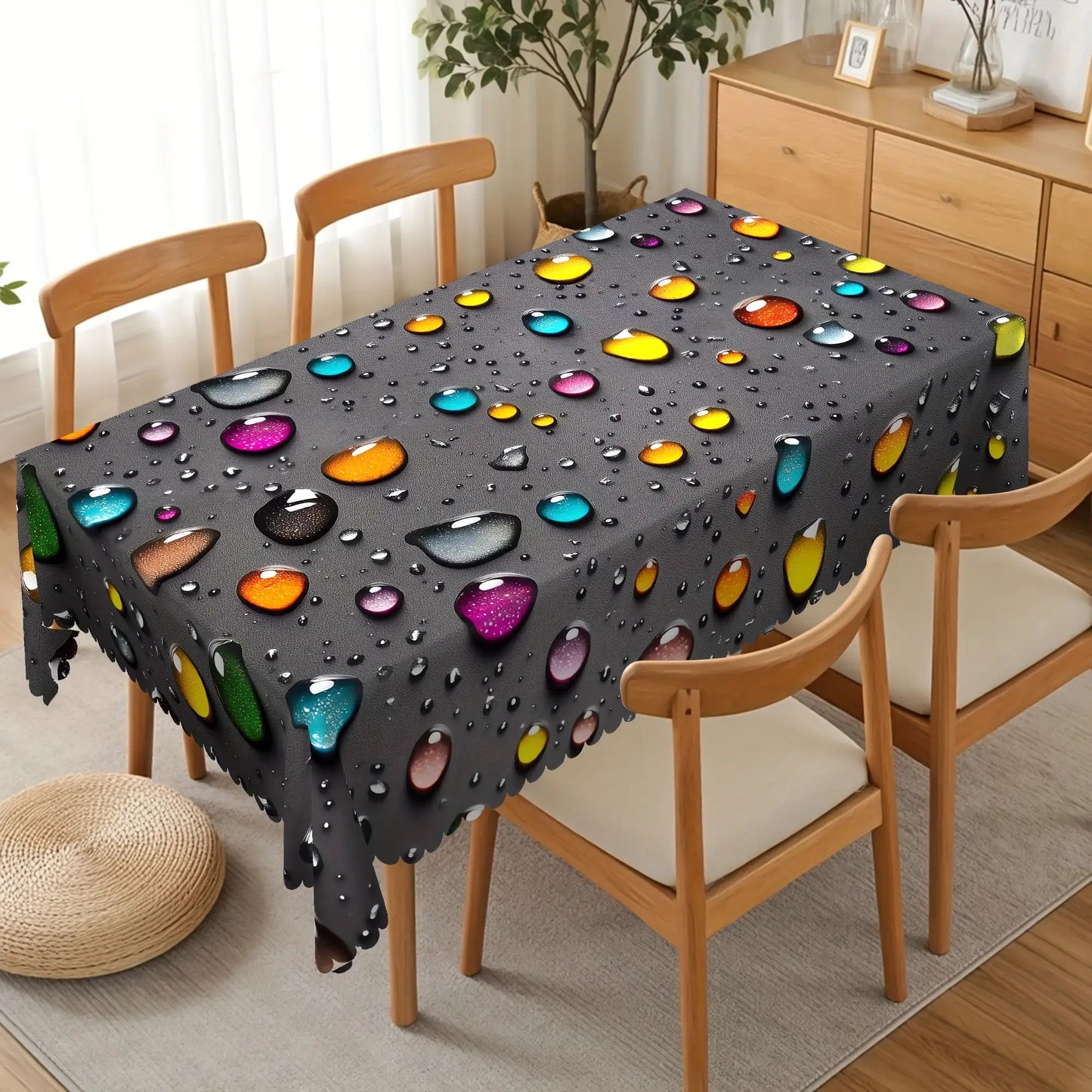 A colorful water drop pattern tablecloth