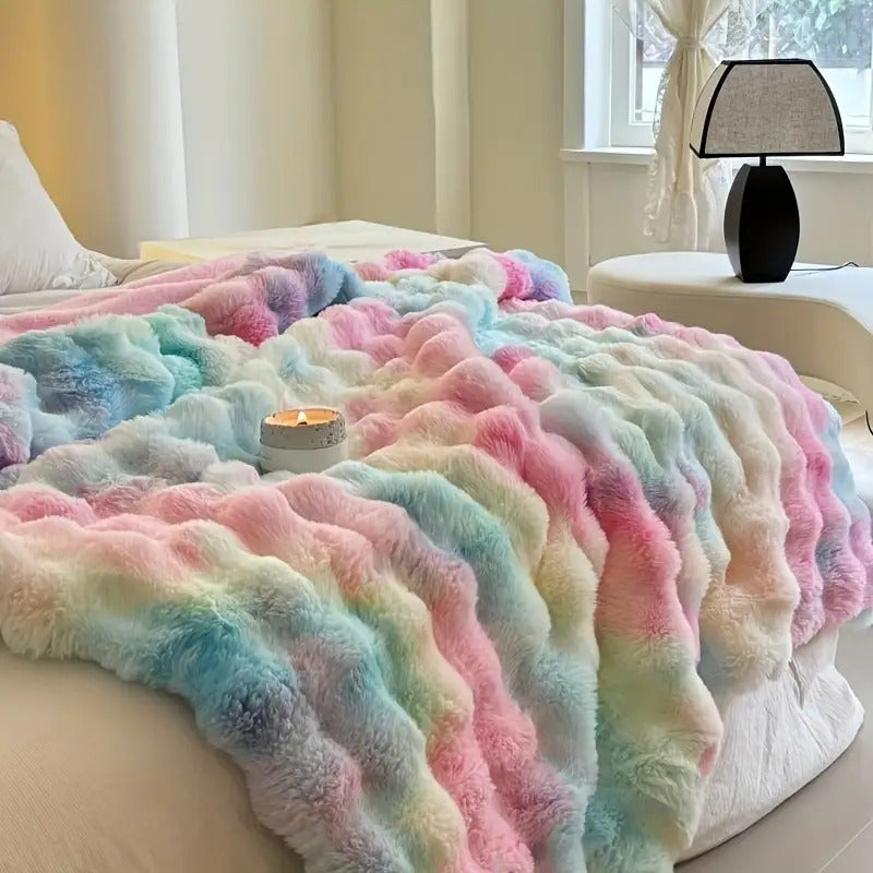 1pc Double-sided Tie-dyed Faux Rabbit Fleece Blanket