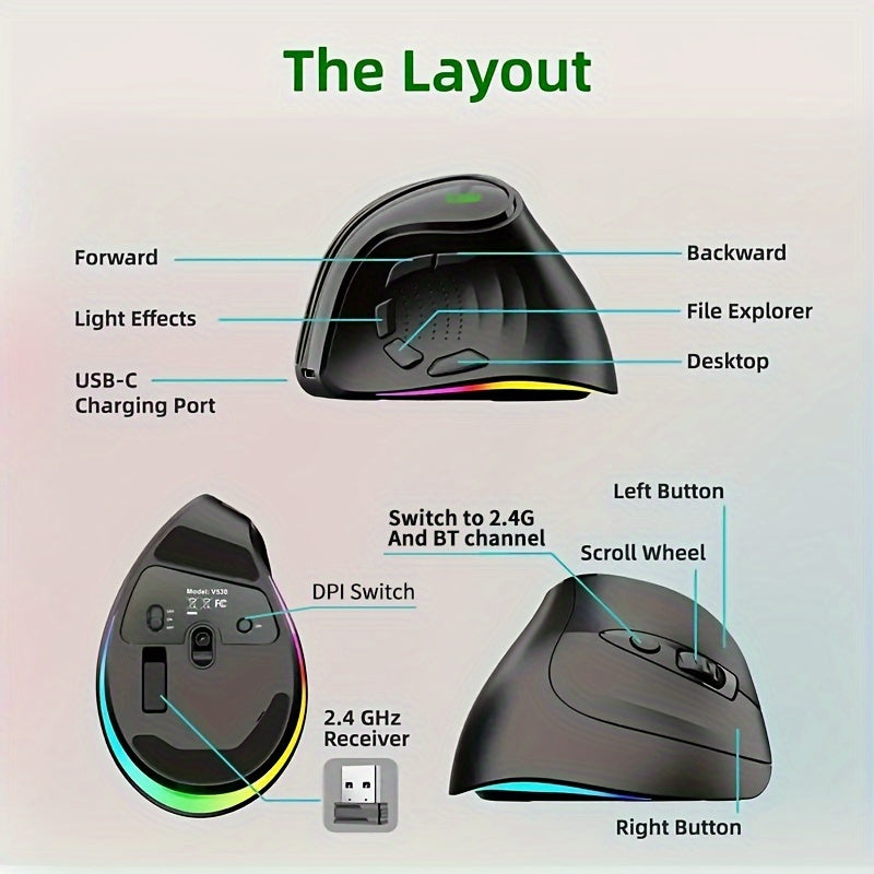 Multifunctional Vertical Mouse, Dual-mode Wireless BT Mouse