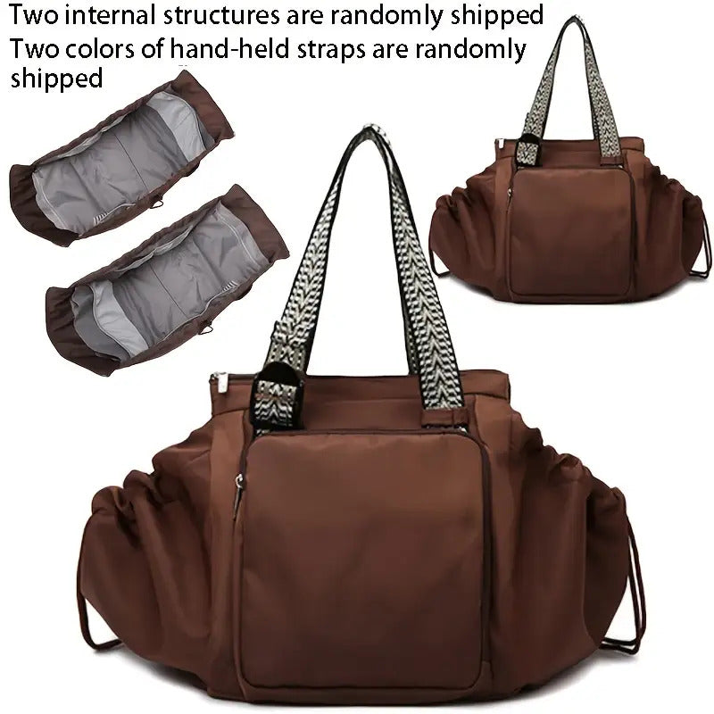 Large Capacity Beige Oxford Fabric Expandable Shoulder Tote Bag