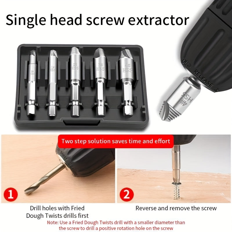 A set of 5 Damaged Screw Extractor Drill Bit