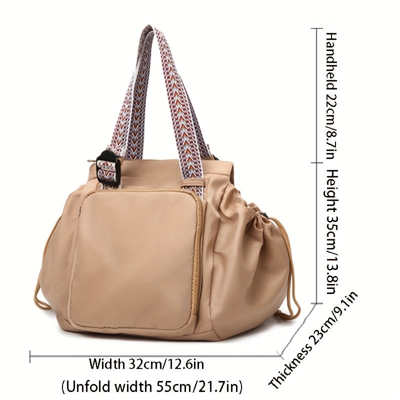 Large Capacity Beige Oxford Fabric Expandable Shoulder Tote Bag