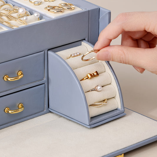 1pc Portable Jewelry Organizer Box with Built-in Mirror