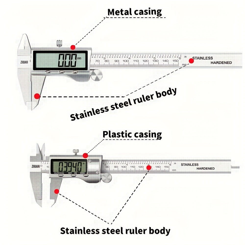 Digital caliper, stainless steel caliper measuring tool
