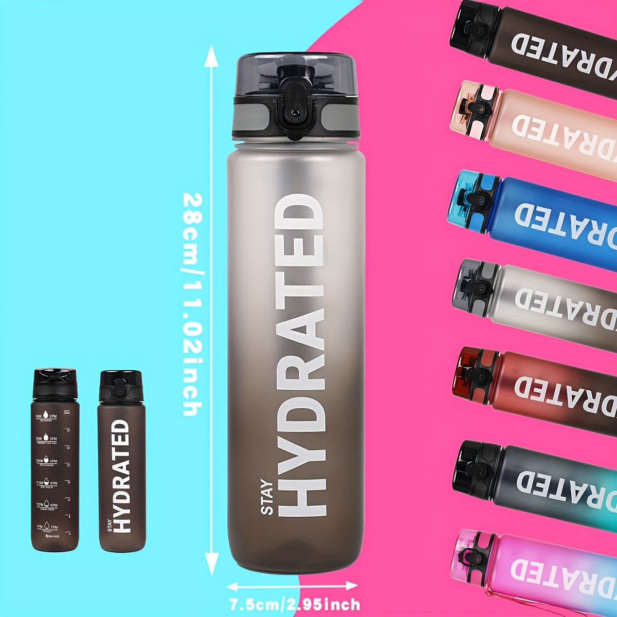 Sport-inspired water bottle with time markings