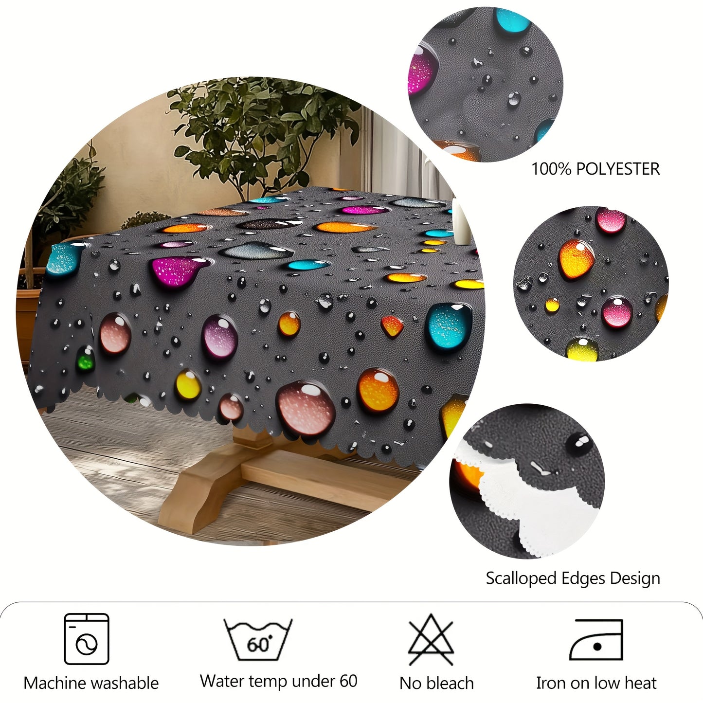A colorful water drop pattern tablecloth