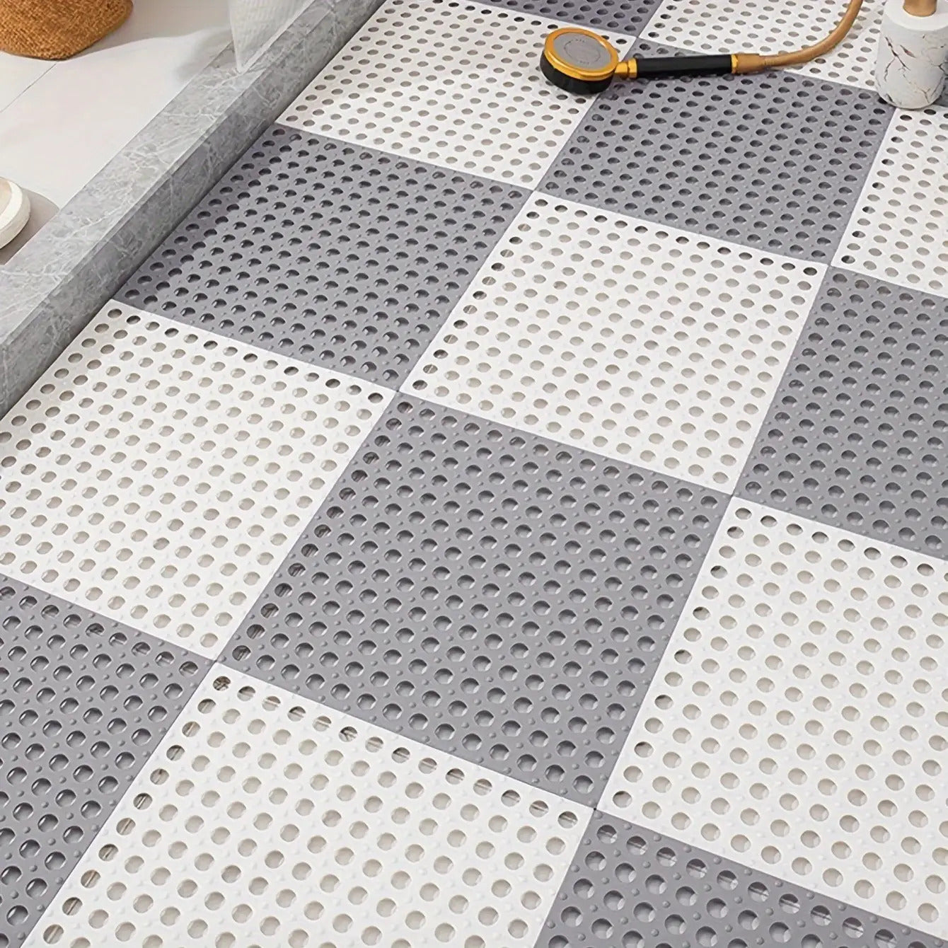 12pcs Waterproof Shower Stall Mats with Drain Holes