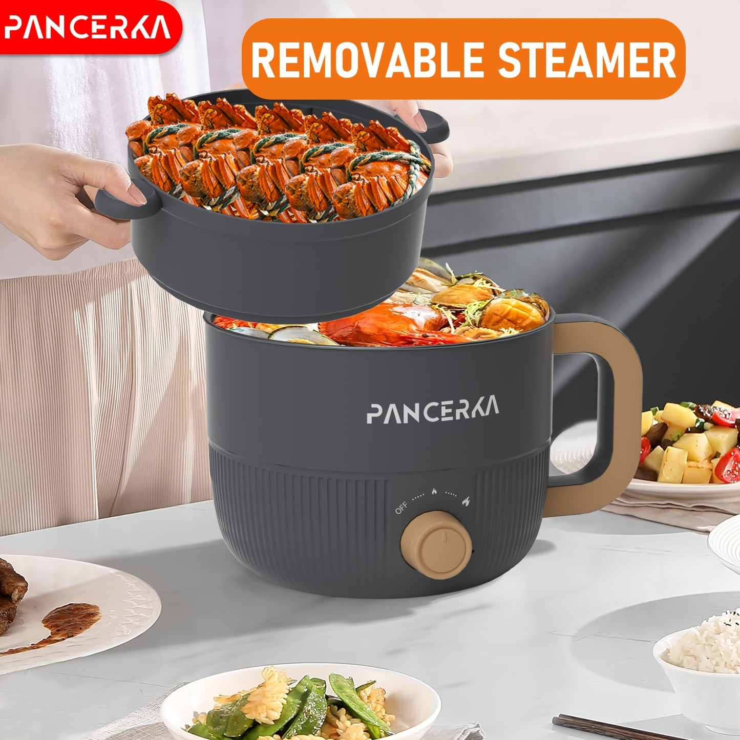1.8L Compact Electric Cooking Pot with Steamer