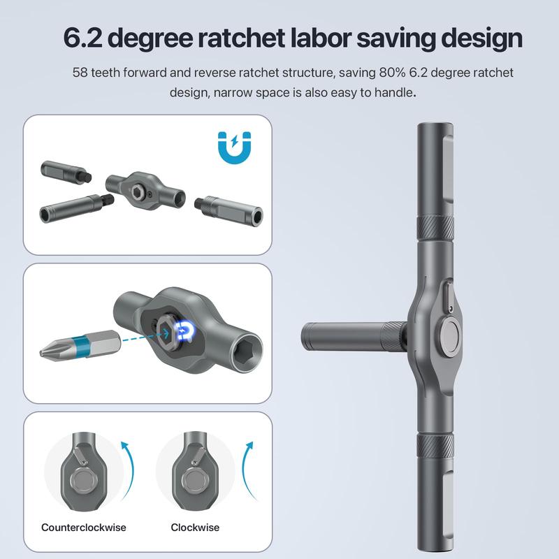 Multifunctional Screwdriver Set with Detachable T-shaped Ratchet Handle