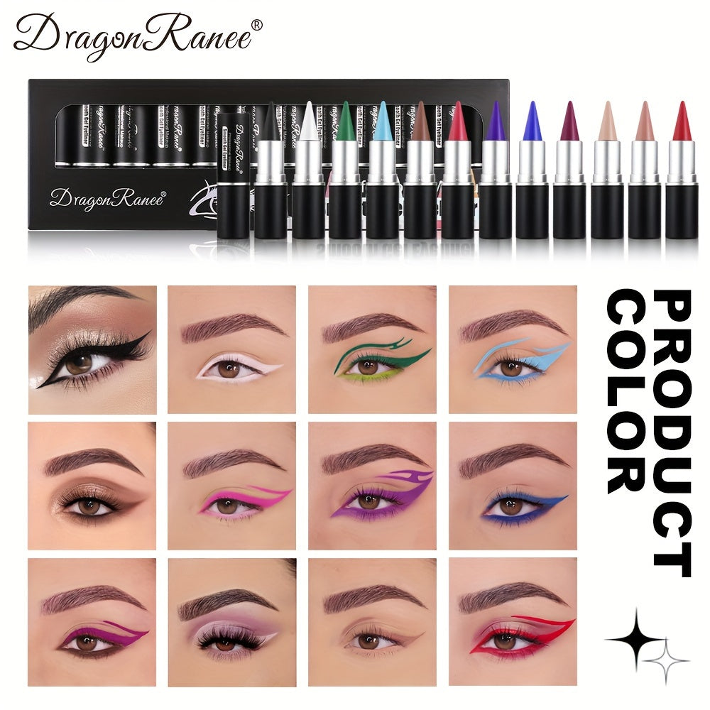 12pcs Long-lasting Waterproof Automatic Rotating Color Eyeliner Case