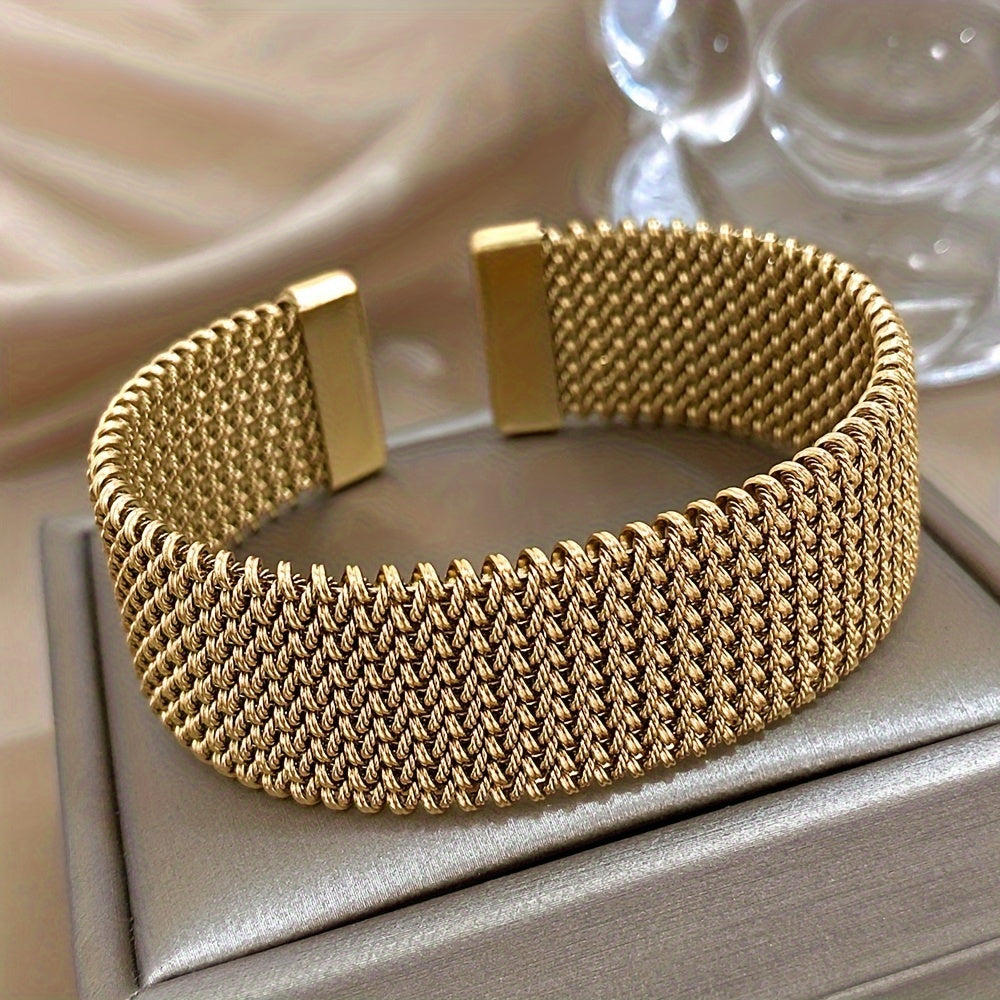 Vintage Stainless Steel Braided Mesh Open Bracelet