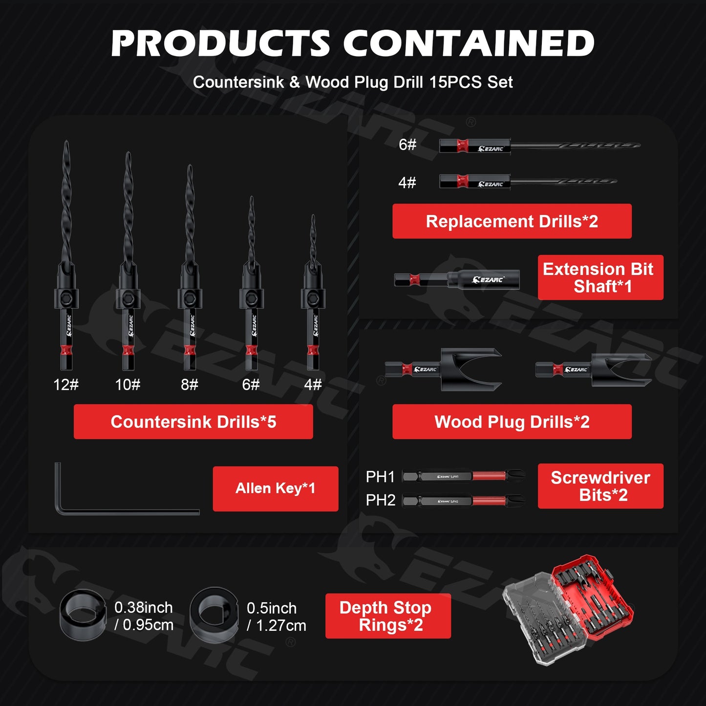 15pcs Countersink Drill Bit Set