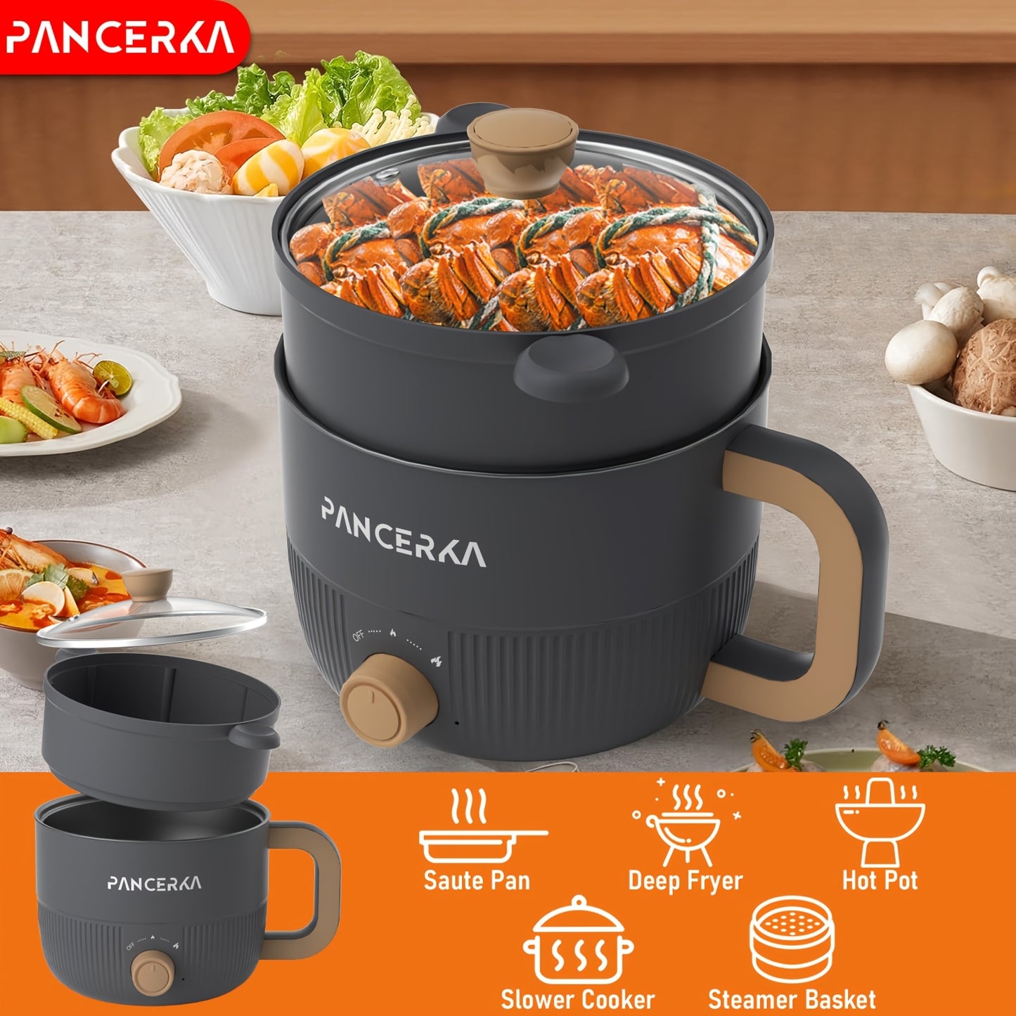 1.8L Compact Electric Cooking Pot with Steamer