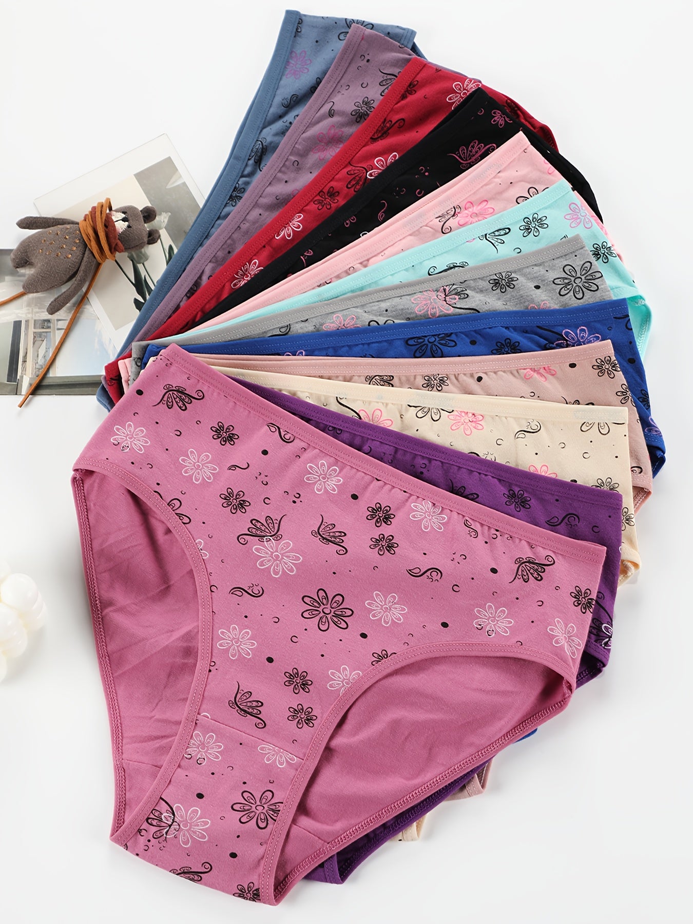 12pcs Plus Size Women's Mid-Rise Panties