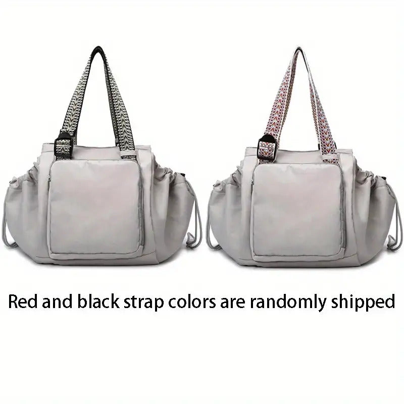 Large Capacity Beige Oxford Fabric Expandable Shoulder Tote Bag