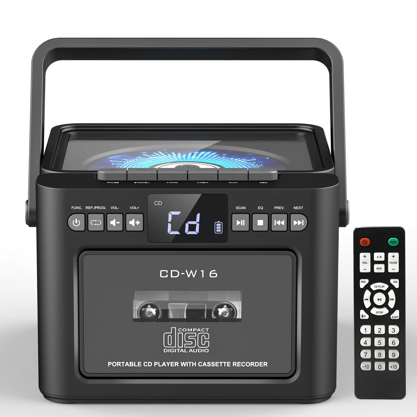 Vintage Retro CD/Cassette Boombox with 5000mAh Battery, Dual Stereo Speakers