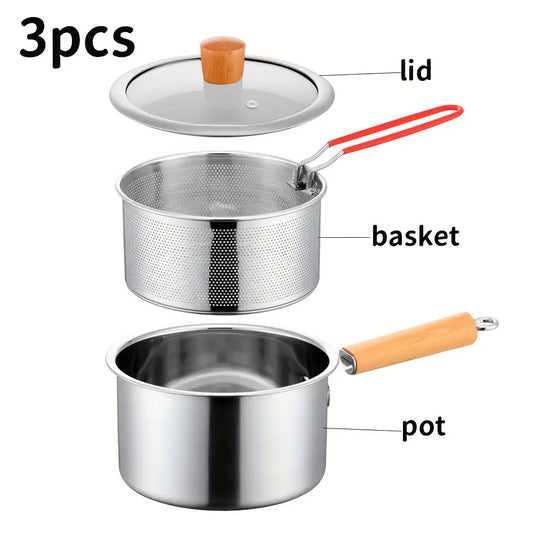 Stainless Steel Deep Fryer with Wooden Handle
