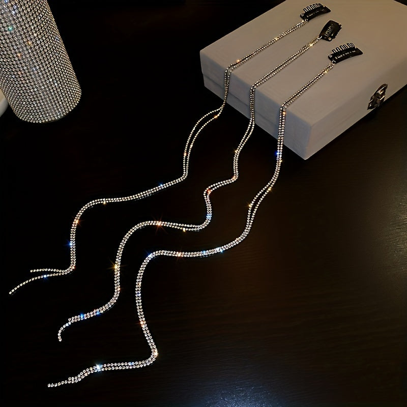 Street Style Iron Headband - Chic Rhinestone Tassel Hair Chain