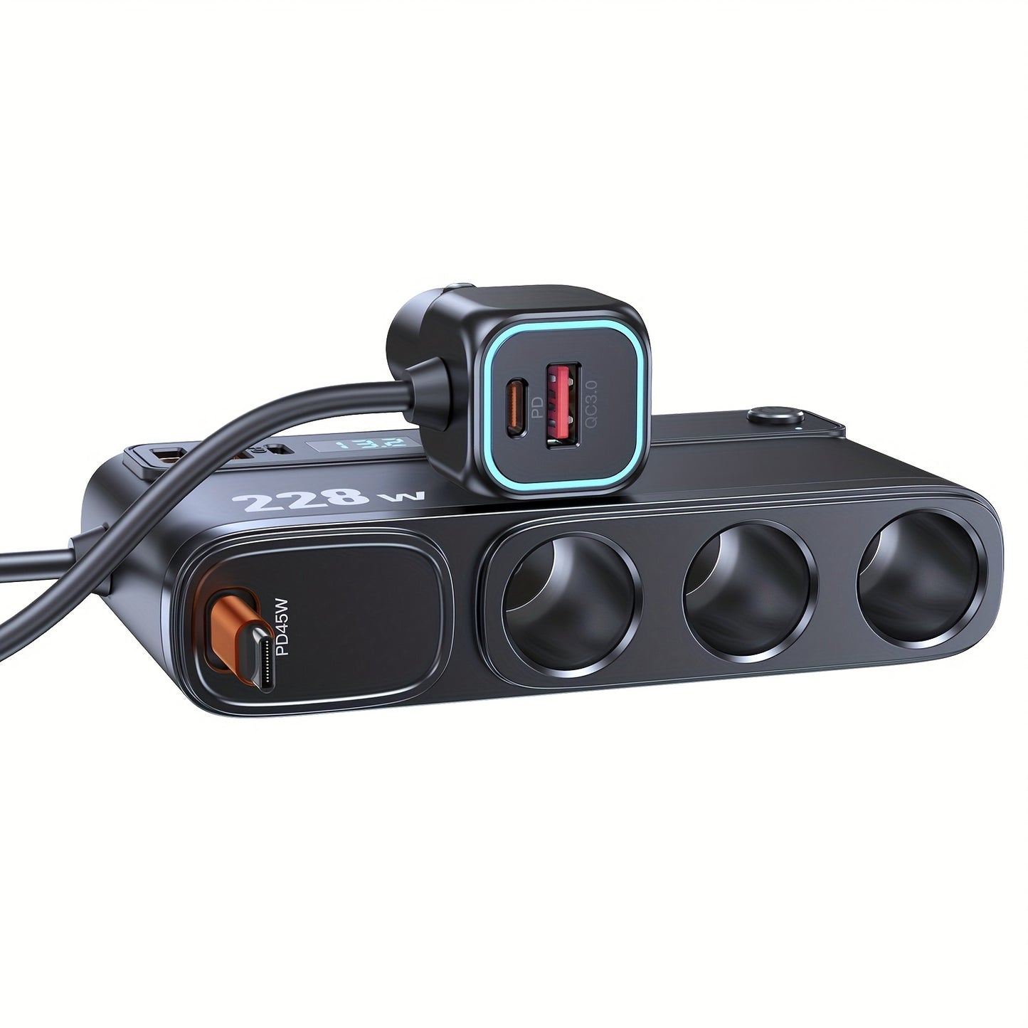 New 228W One-to-Three Car Fast Charger with Retractable Cable