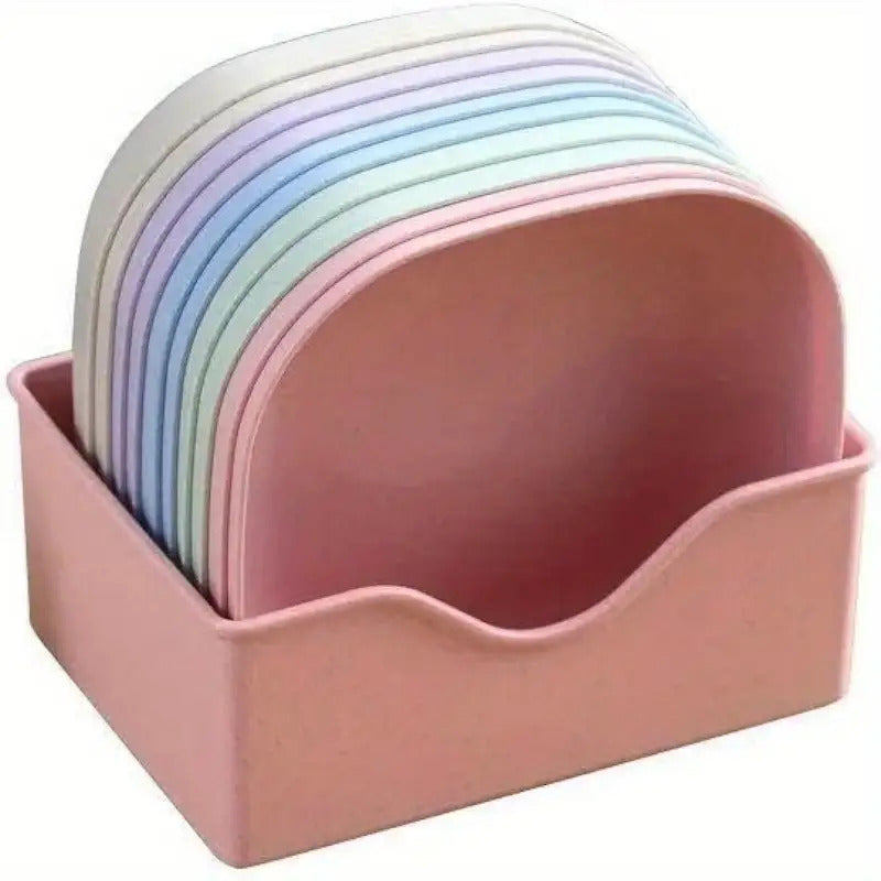 10 Square Portable Plastic Dinner Plates with 1 Holder