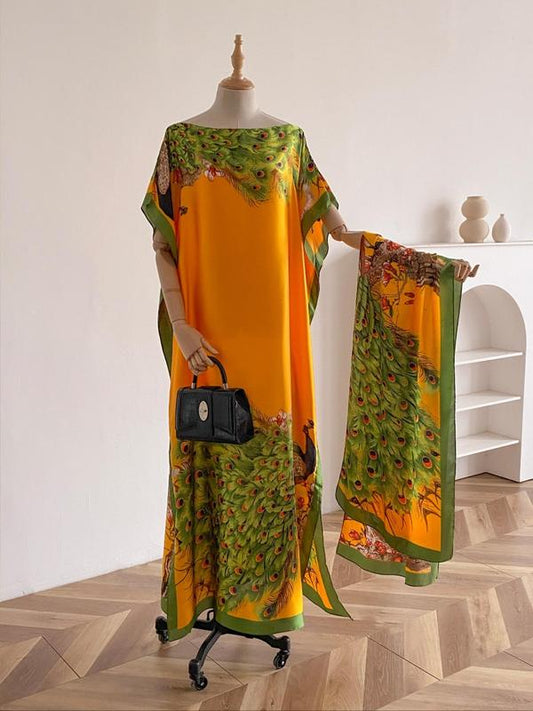 Women's Floral & Butterfly & Peacock Print Cape Shawl & Scarf Set