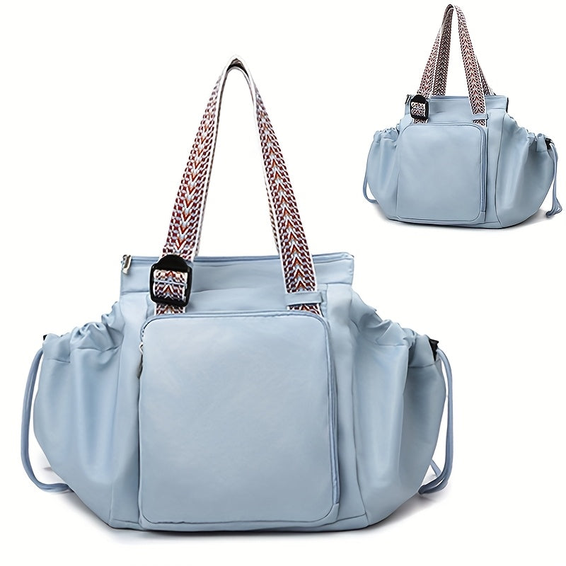 Large Capacity Beige Oxford Fabric Expandable Shoulder Tote Bag