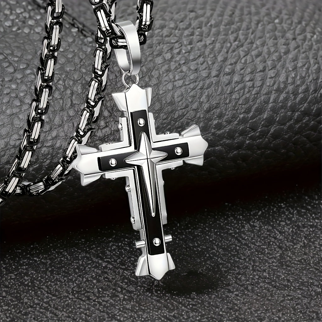 1pc Men'S Stainless Steel Cross Pendant Necklace