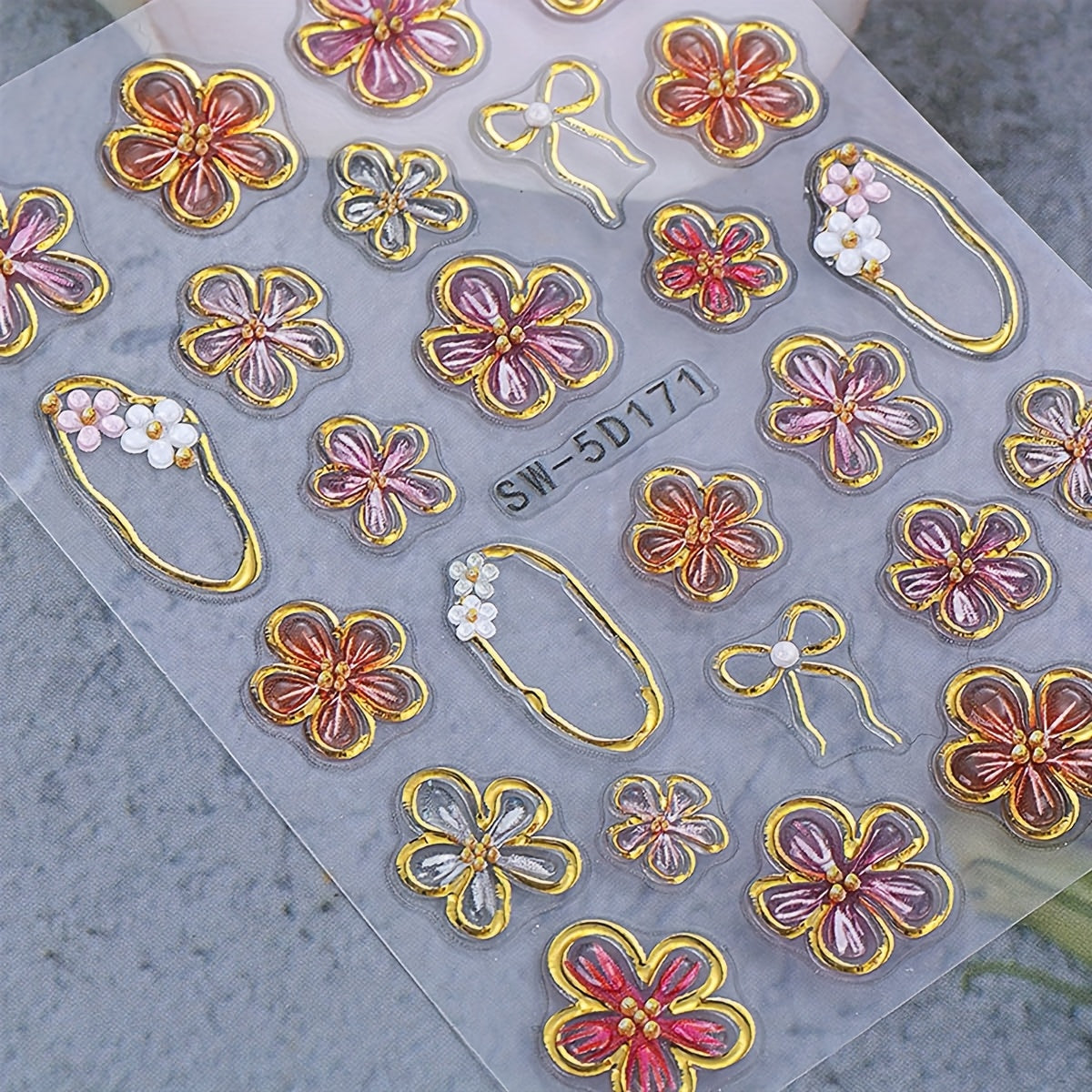 10pcs 5D Embossed Flower Nail Stickers