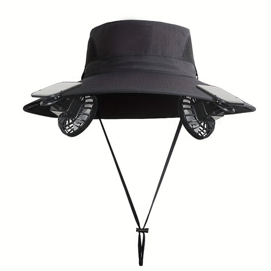Summer Outdoor Men's Sun Visor Hat with Removable Clip Solar Fan