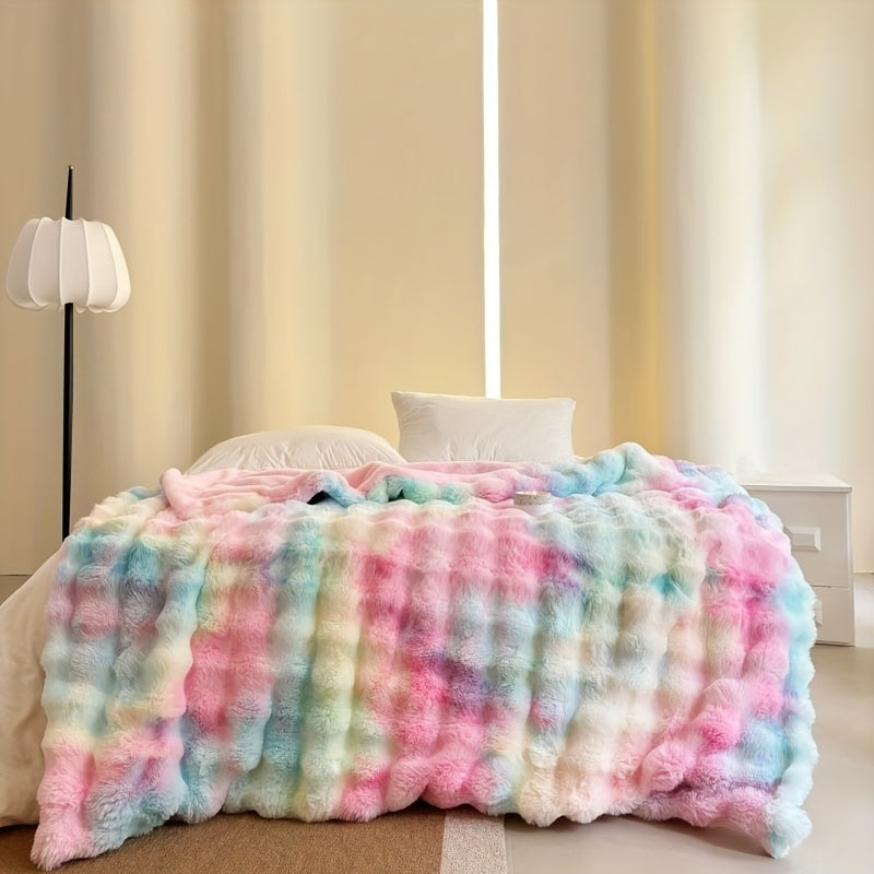 1pc Double-sided Tie-dyed Faux Rabbit Fleece Blanket