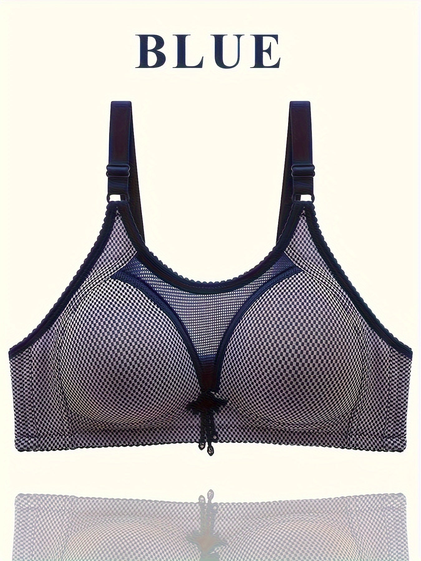 Women's Plaid Pattern Push-Up Bralette with Mesh Detailing - Anti-Sagging