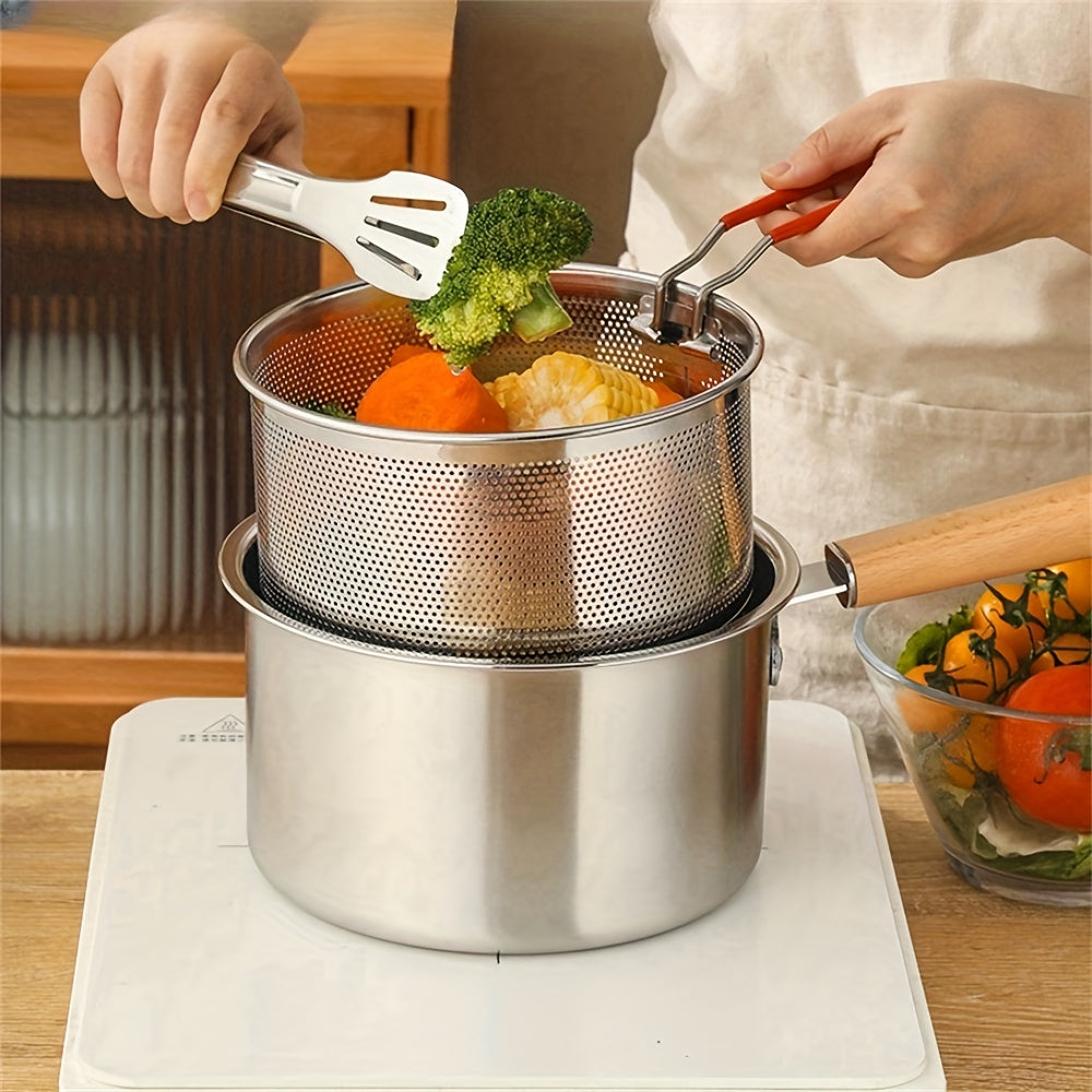 Stainless Steel Deep Fryer with Wooden Handle