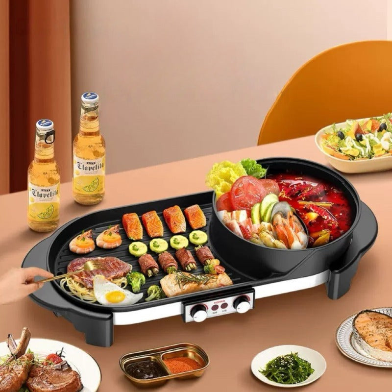 2-in-1 Electric Grill & Hot Pot Combo - Dual Cooking Zones