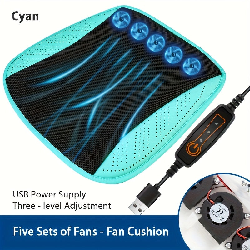 1pc Car Ventilated Seat Cushion with USB Fan