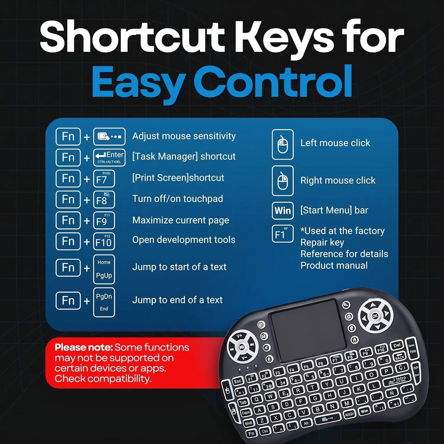 RechargeableWireless Mini Keyboard Remote Control Touchpad Mouse Combo Controller