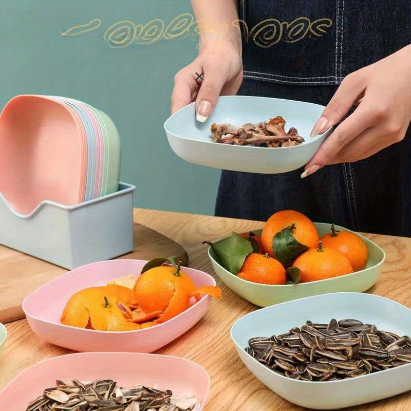 10 Square Portable Plastic Dinner Plates with 1 Holder