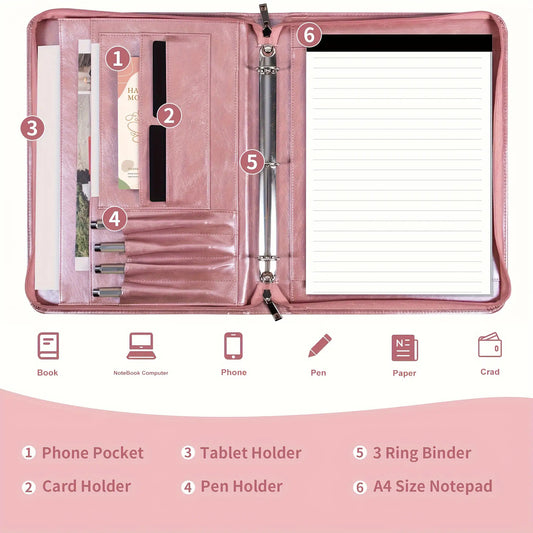 Rose Golden PU Leather Portfolio for Women