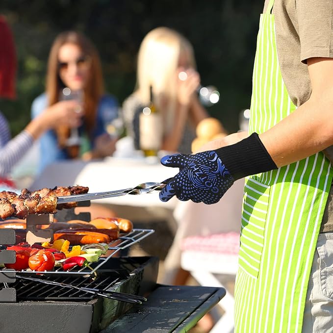 14 Inch Silicone Non-Slip Grill Gloves with Extra Long Cuff