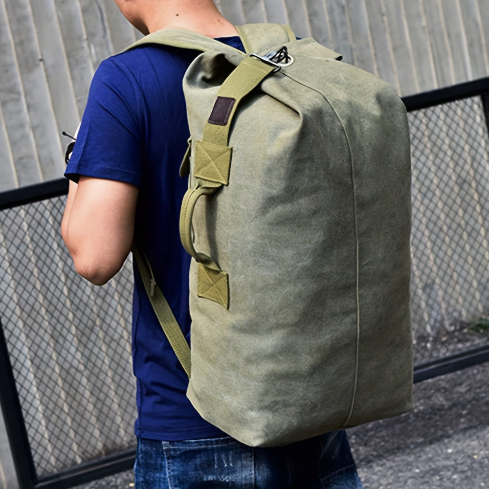 Large Capacity Adjustable Khaki Canvas Backpack for Men