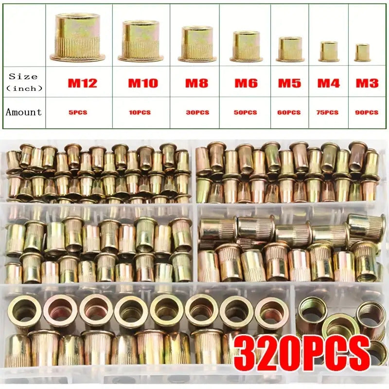 320pcs Colored Zinc Plated Rivet Nuts M3-M12 Set